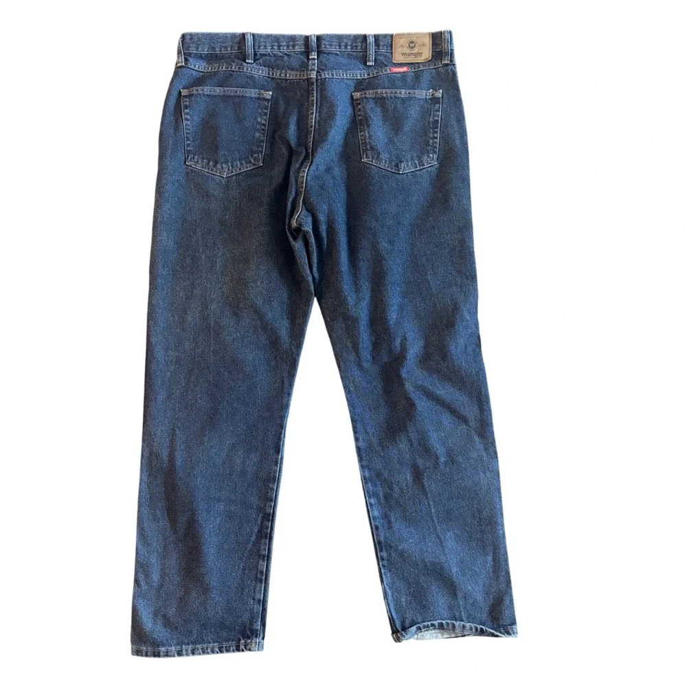 Wrangler Mens Regular Fit Dark Wash Denim Jeans 42x32 Blue Cotton